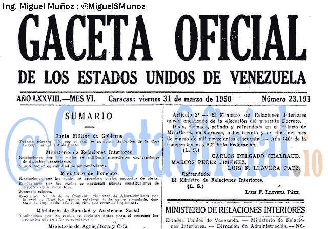 Gaceta Oficial 23191 del 31 Marzo 1950