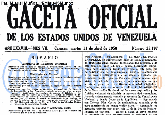 Gaceta Oficial 23197 del 11 Abril 1950