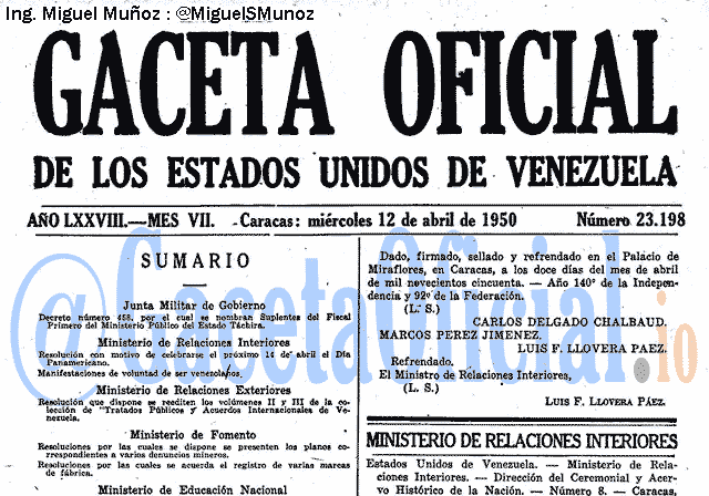 Gaceta Oficial 23198 del 12 Abril 1950