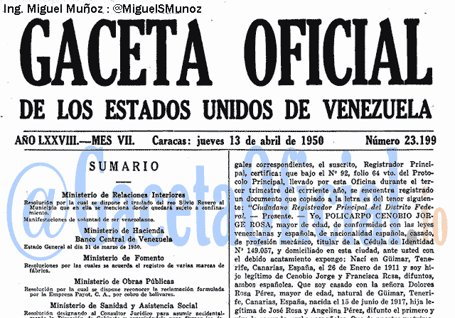 Gaceta Oficial 23199 del 13 Abril 1950