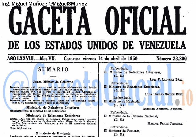 Gaceta Oficial 23200 del 14 Abril 1950