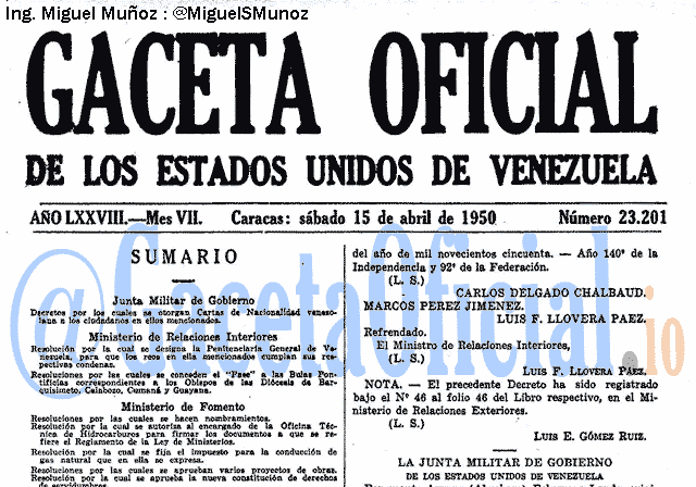 Gaceta Oficial 23201 del 15 Abril 1950
