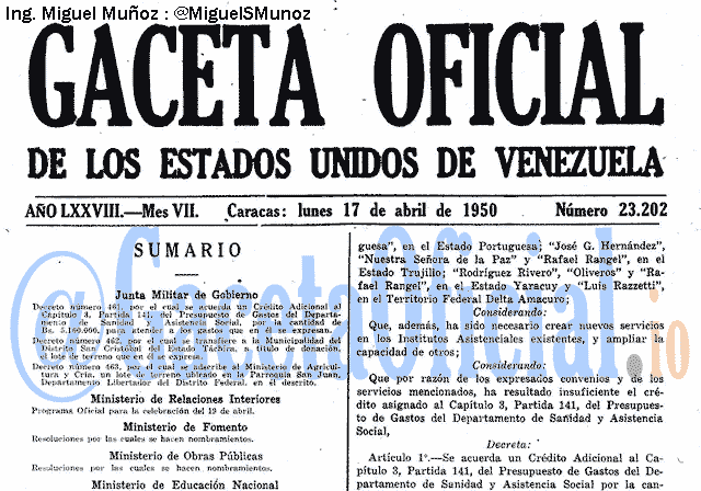 Gaceta Oficial 23202 del 17 Abril 1950