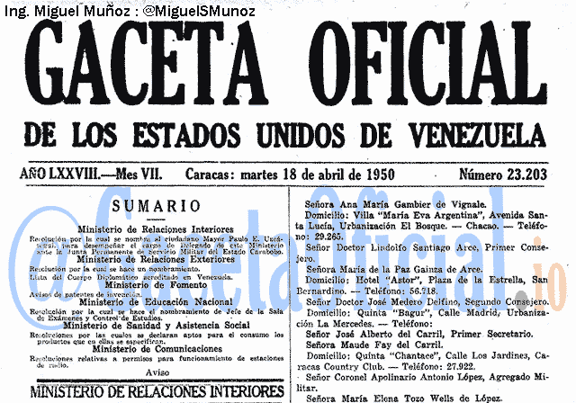 Gaceta Oficial 23203 del 18 Abril 1950