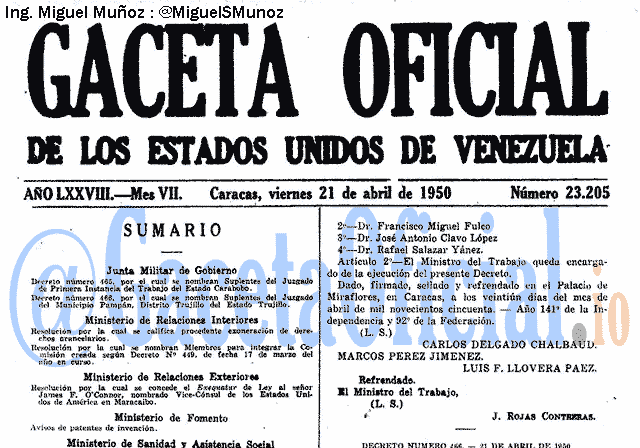 Gaceta Oficial 23205 del 21 Abril 1950