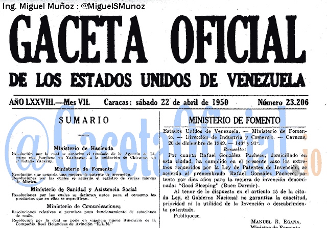 Gaceta Oficial 23206 del 22 Abril 1950