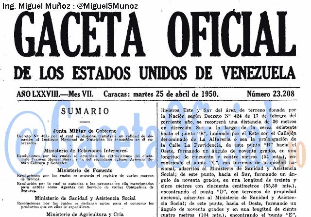 Gaceta Oficial 23208 del 25 Abril 1950