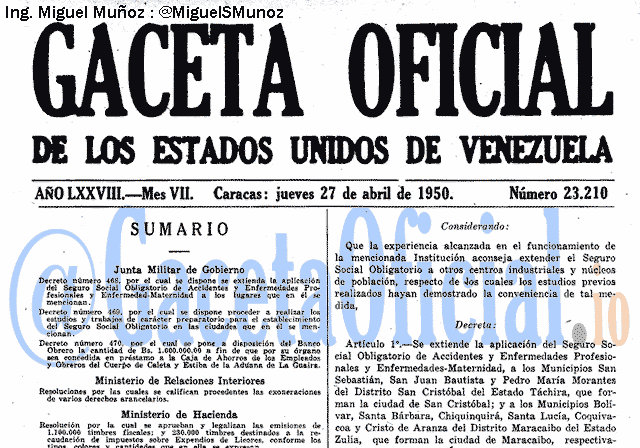 Gaceta Oficial 23210 del 27 Abril 1950