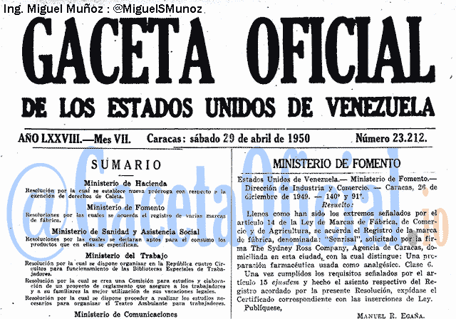 Gaceta Oficial 23212 del 29 Abril 1950