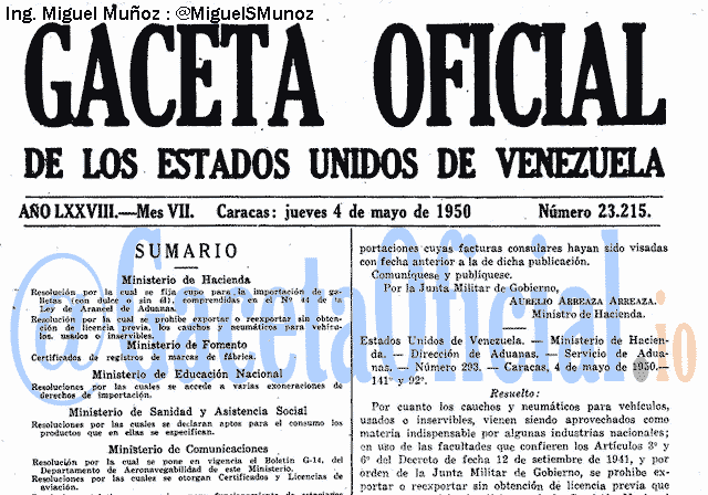 Gaceta Oficial 23215 del 4 Mayo 1950