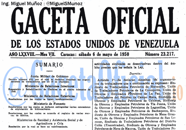 Gaceta Oficial 23217 del 6 Mayo 1950