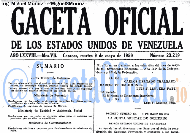 Gaceta Oficial 23219 del 9 Mayo 1950