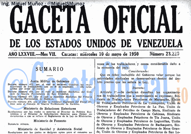 Gaceta Oficial 23220 del 10 Mayo 1950