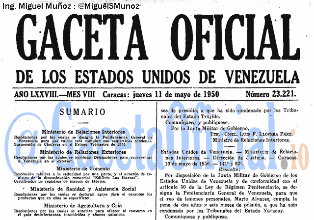 Gaceta Oficial 23221 del 11 Mayo 1950