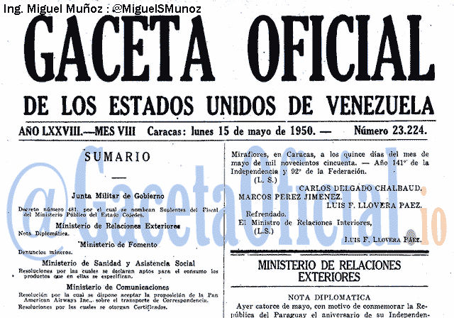 Gaceta Oficial 23224 del 15 Mayo 1950