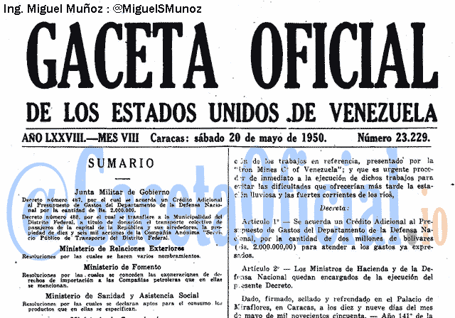 Gaceta Oficial 23229 del 20 Mayo 1950