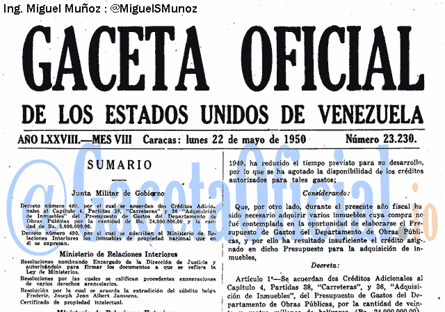 Gaceta Oficial 23230 del 22 Mayo 1950