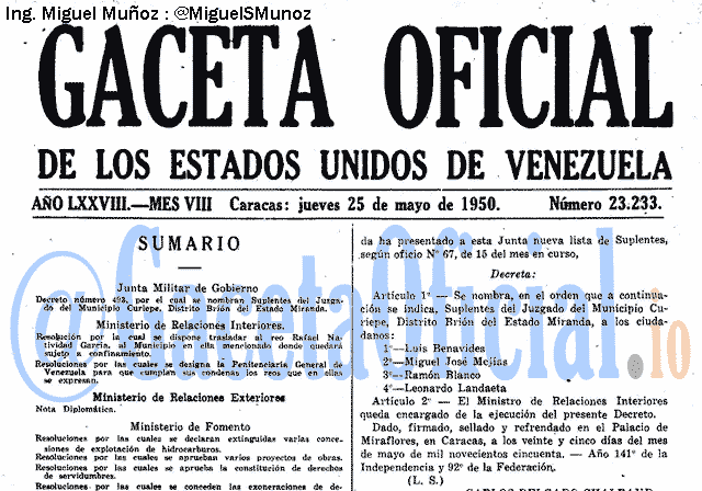 Gaceta Oficial 23233 del 25 Mayo 1950