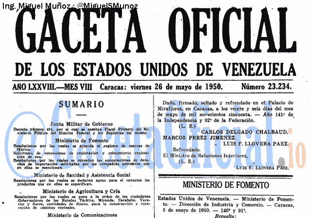 Gaceta Oficial 23234 del 26 Mayo 1950