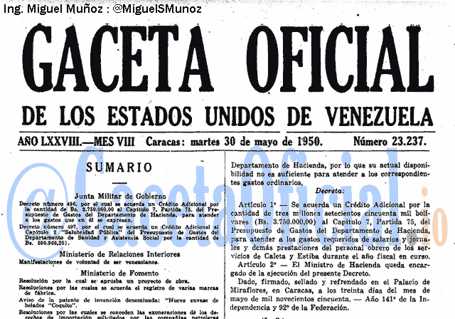 Gaceta Oficial 23237 del 30 Mayo 1950