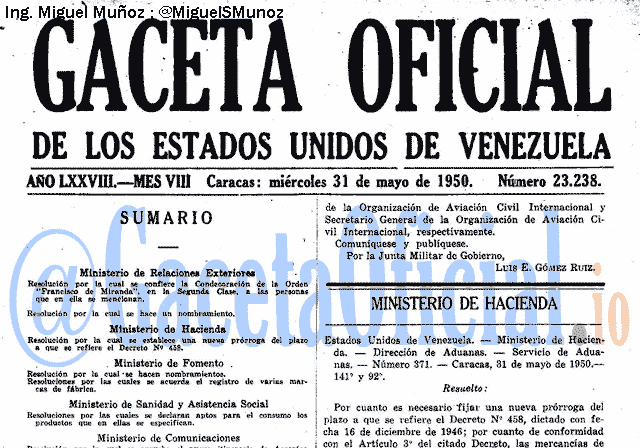 Gaceta Oficial 23238 del 31 Mayo 1950