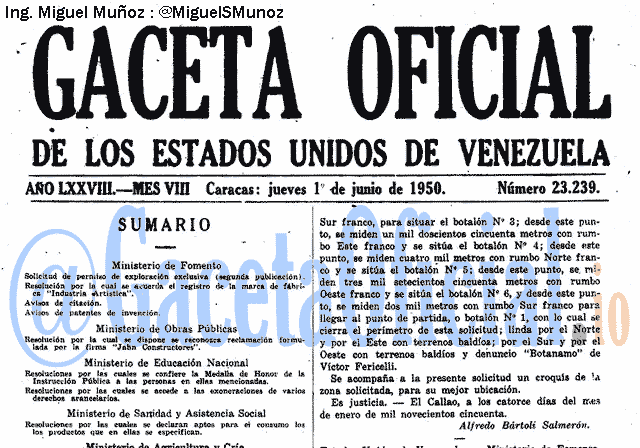 Gaceta Oficial 23239 del 1 Junio 1950
