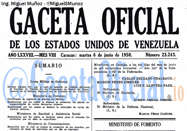 Gaceta Oficial 23243 del 6 Junio 1950