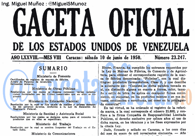 Gaceta Oficial 23247 del 10 Junio 1950