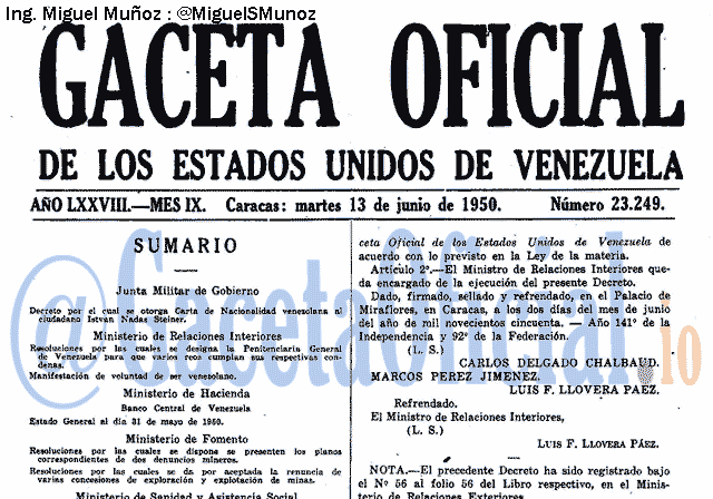 Gaceta Oficial 23249 del 13 Junio 1950