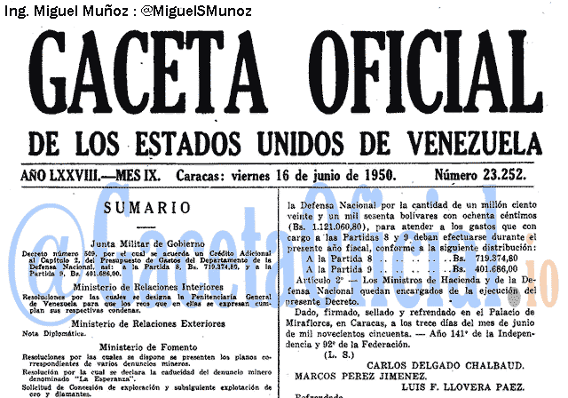 Gaceta Oficial 23252 del 16 Junio 1950