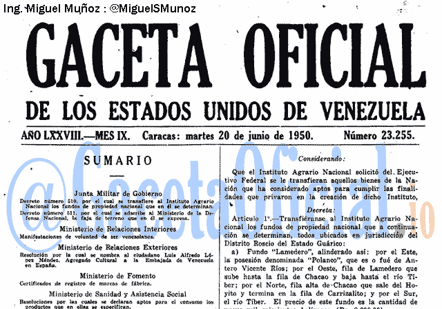 Gaceta Oficial 23255 del 20 Junio 1950