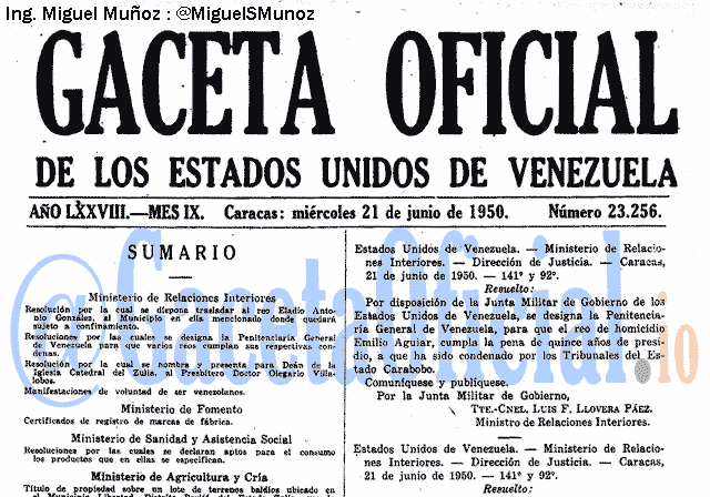 Gaceta Oficial 23256 del 21 Junio 1950