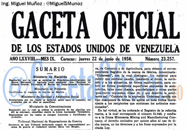 Gaceta Oficial 23257 del 22 Junio 1950