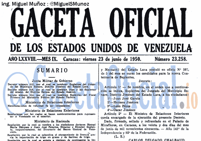 Gaceta Oficial 23258 del 23 Junio 1950