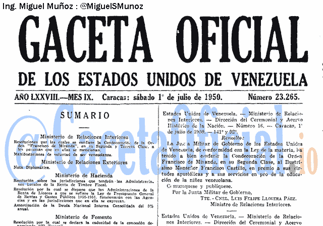 Gaceta Oficial 23265 del 1 Julio 1950