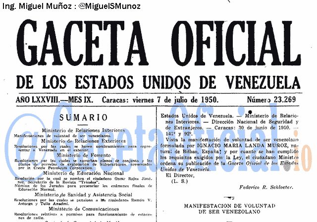 Gaceta Oficial 23269 del 7 Julio 1950