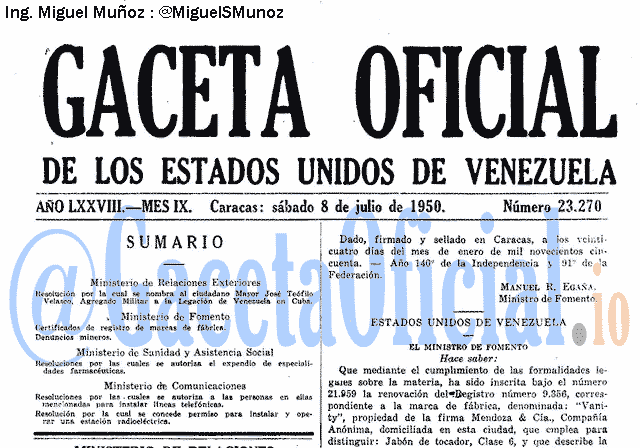 Gaceta Oficial 23270 del 8 Julio 1950