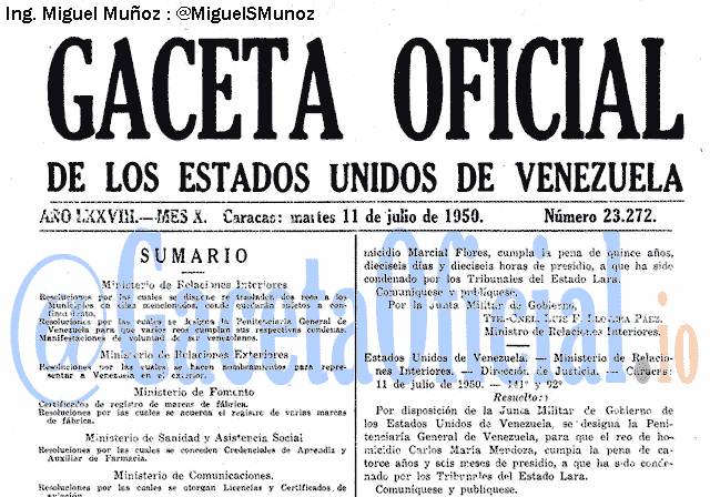 Gaceta Oficial 23272 del 11 Julio 1950