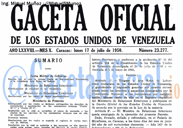 Gaceta Oficial 23277 del 17 Julio 1950