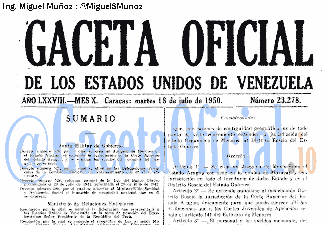 Gaceta Oficial 23278 del 18 Julio 1950