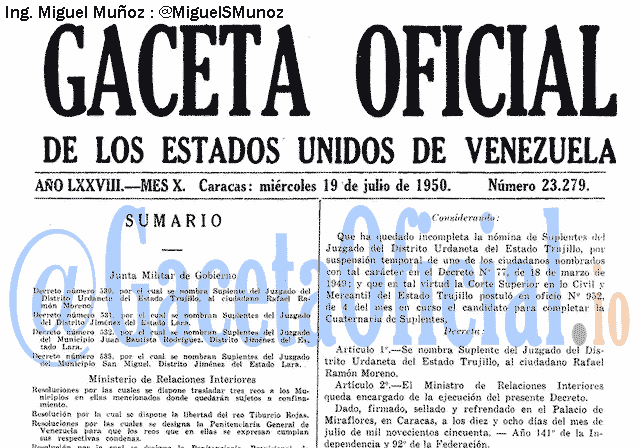 Gaceta Oficial 23279 del 19 Julio 1950