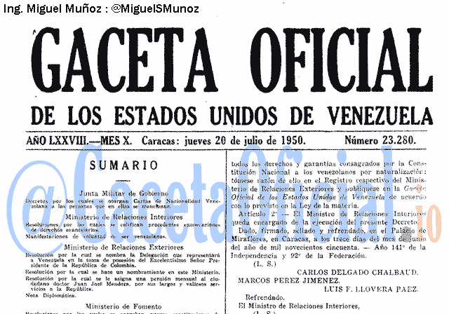 Gaceta Oficial 23280 del 20 Julio 1950