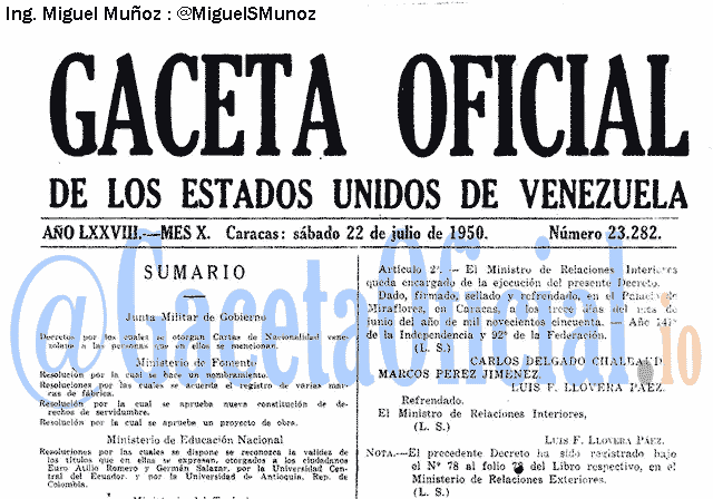 Gaceta Oficial 23282 del 22 Julio 1950