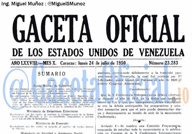 Gaceta Oficial 23283 del 24 Julio 1950