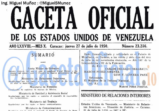 Gaceta Oficial 23286 del 27 Julio 1950
