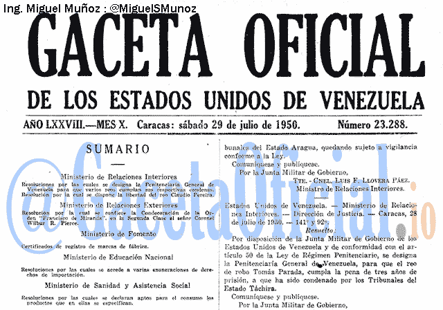 Gaceta Oficial 23288 del 29 Julio 1950
