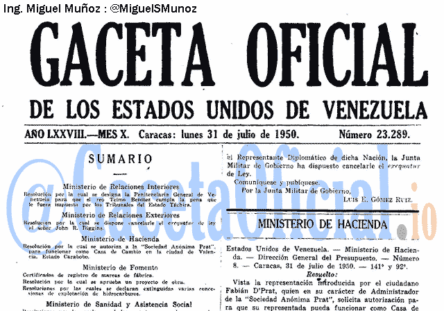Gaceta Oficial 23289 del 31 Julio 1950