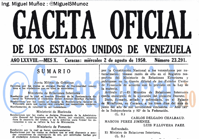 Gaceta Oficial 23291 del 2 Agosto 1950