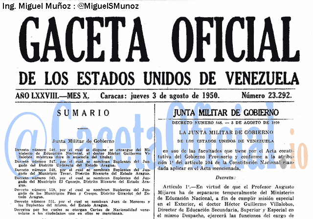 Gaceta Oficial 23292 del 3 Agosto 1950