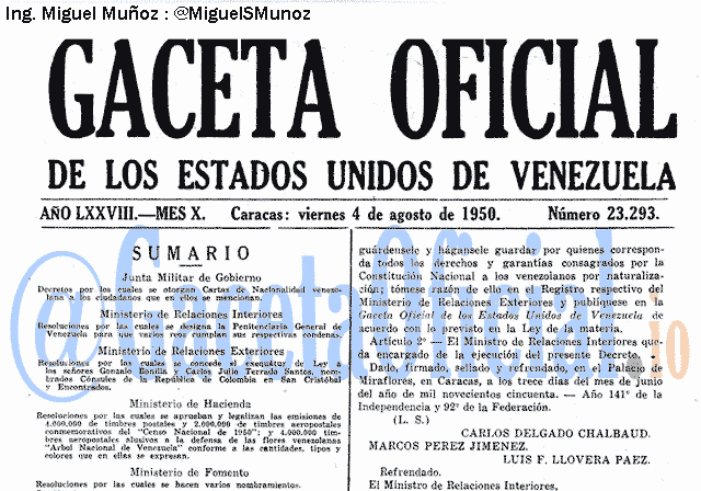 Gaceta Oficial 23293 del 4 Agosto 1950